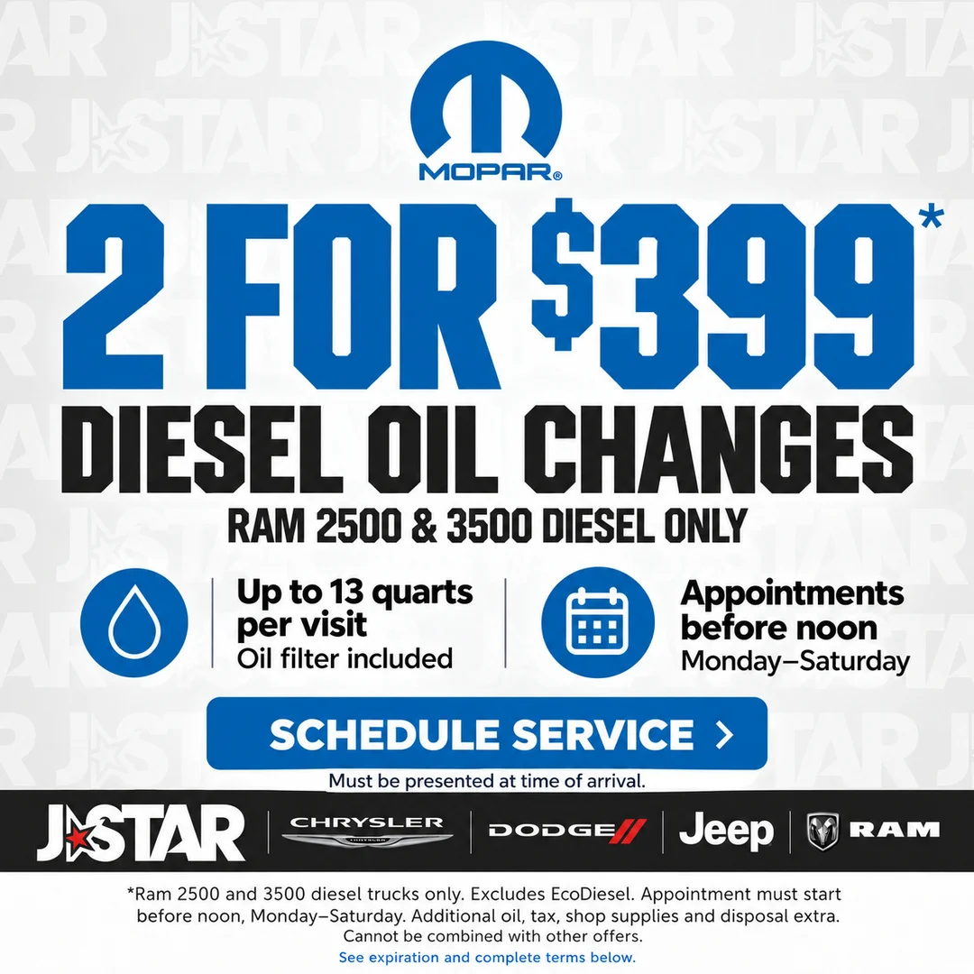 Diesel Oil & Filter Change – 2 for $399